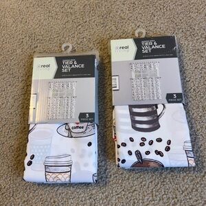 Real Living Coffee Design Kitchen tier & valance Linen Set - White and Brown